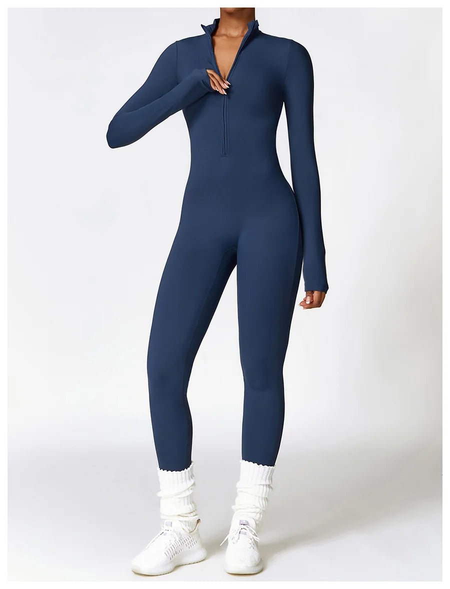 Zipper Workout Jumpsuit Sports Overalls Women Gym Clothing Running Long Sleeves Fitness Gym Tracksuit Short Sportswear Yoga Set