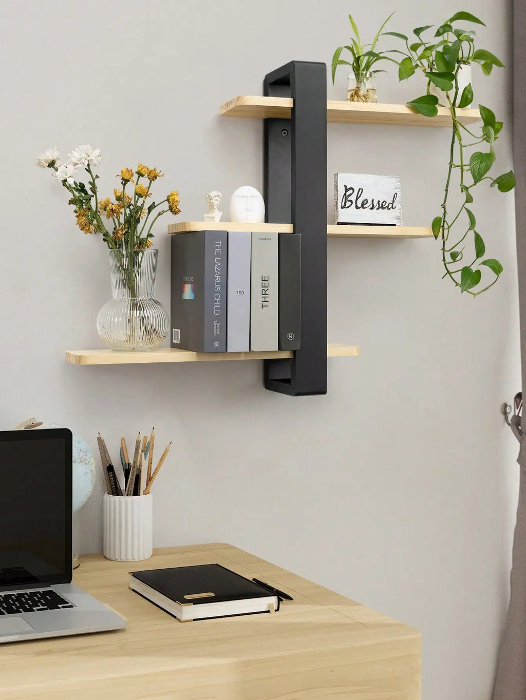 Einzigar Modern Pine Wood Wall Mounted Floating Shelves