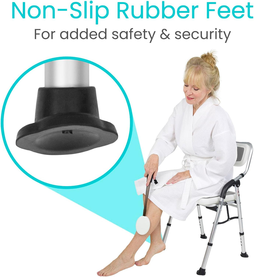 Shower Chair For Elderly And Disabled - Folding Seat With Arms And Back - Foldable Bathroom Chairs For Sitting, Inside Shower - Portable For Travel - Fold Down, Collapsible, Compact & Comfortable
