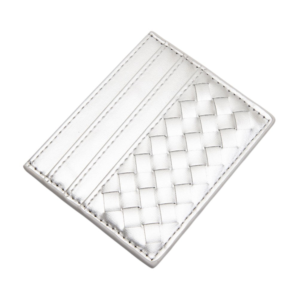Faux Leather Basket Weave Card Holder Wallet