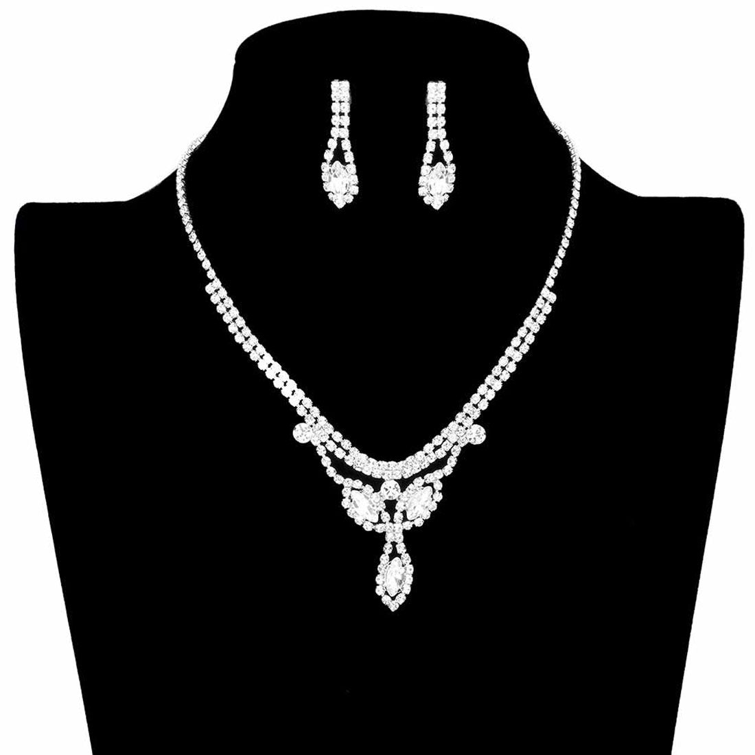 Marquise Stone Accented Rhinestone Pave Necklace