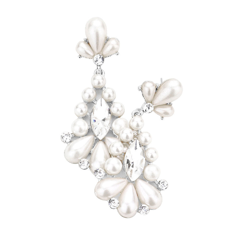 Marquise Stone Center Pearl Evening Earrings