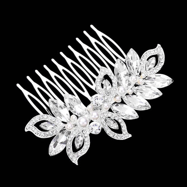 Pearl Marquise Stone Accented Leaf Hair Comb