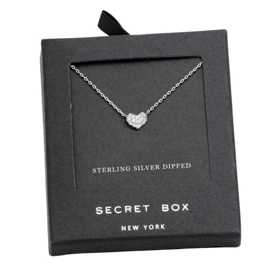 Secret Box Sterling Silver Crystal Heart Pendant Necklace