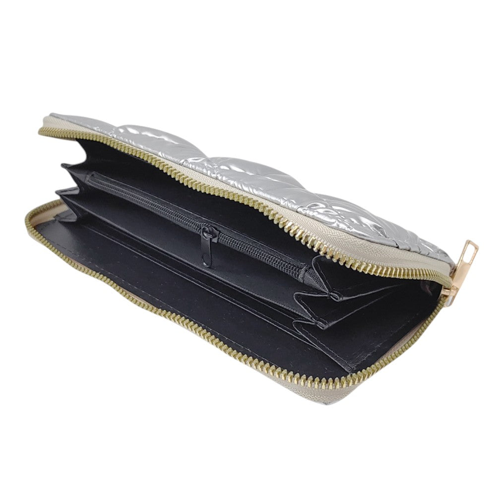 Shiny Faux Leather Padded Wallet with Wristlet