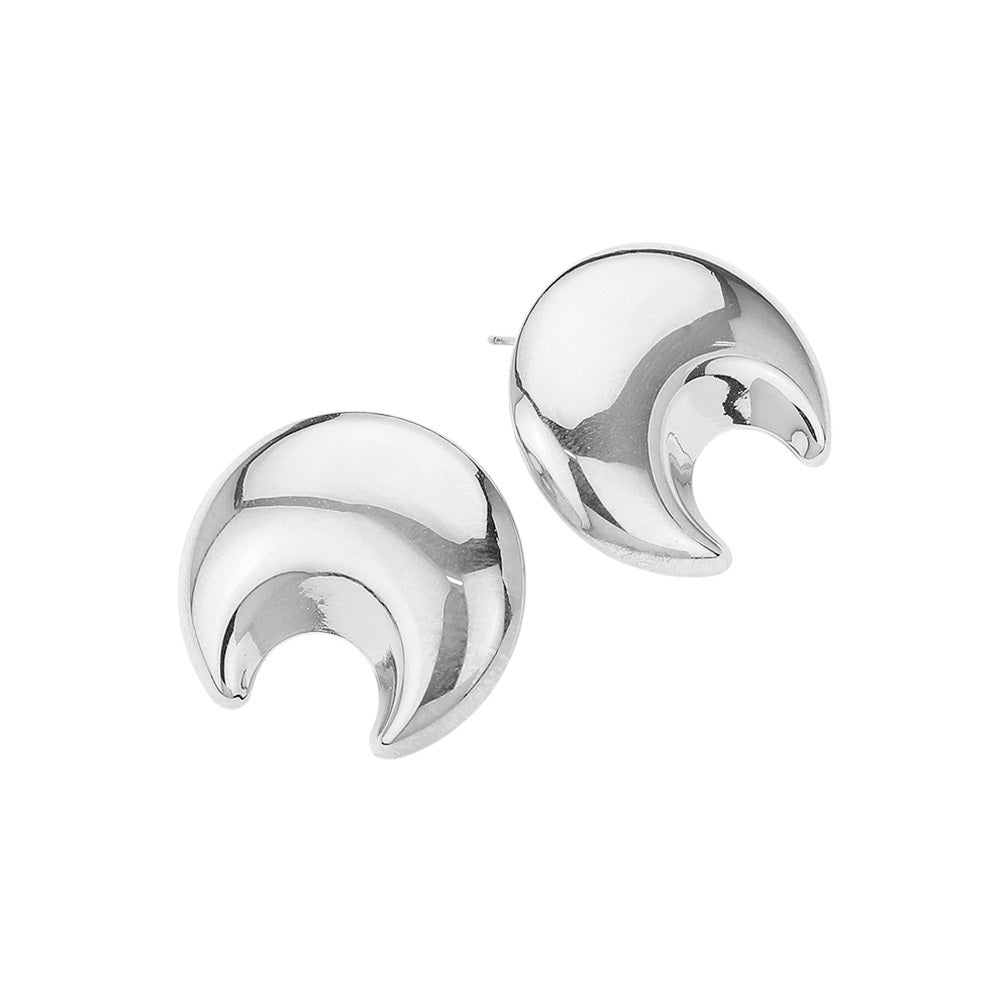 Stainless Steel Dome Crescent Earrings