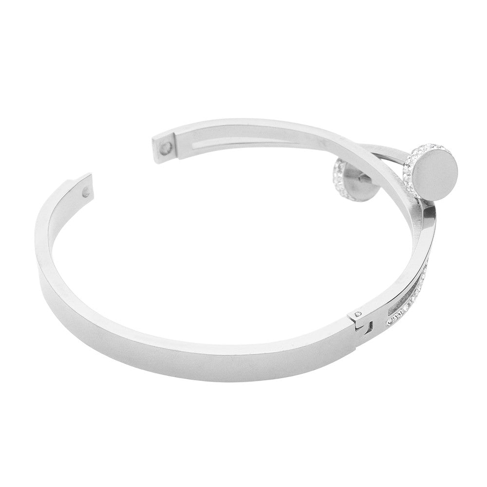 Stainless Steel Stone Paved Nail Head Pointed Hinged Bracelet
