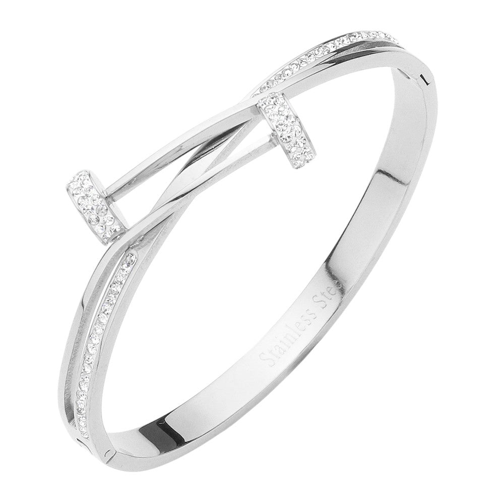Stainless Steel Stone Paved Nail Head Pointed Hinged Bracelet