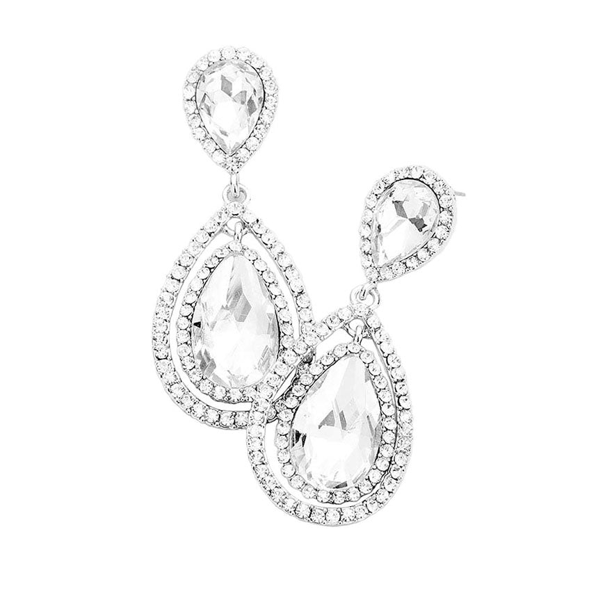 Teardrop Crystal Rhinestone Dangle Evening Earrings