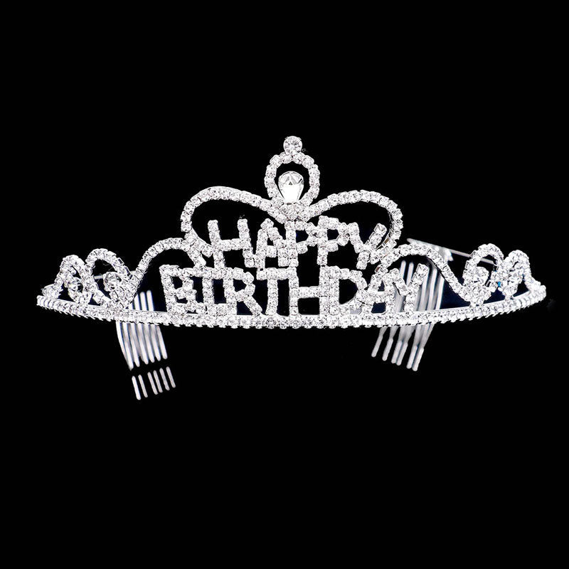 Teardrop Crystal Rhinestone Happy Birthday Tiara