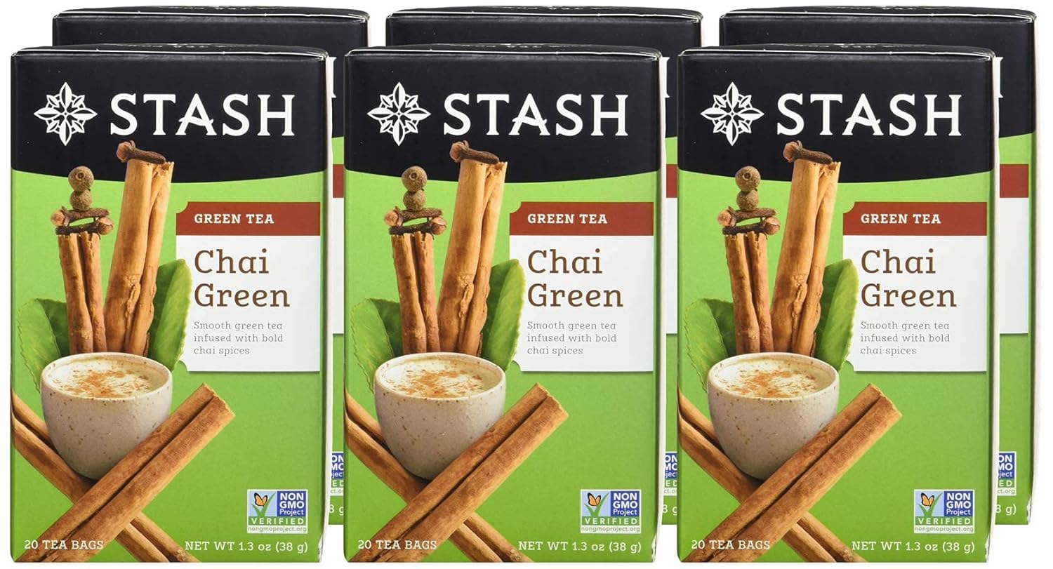 Stash Tea Chai Spiced Green Tea, 20 Bags (Pack of 6)
