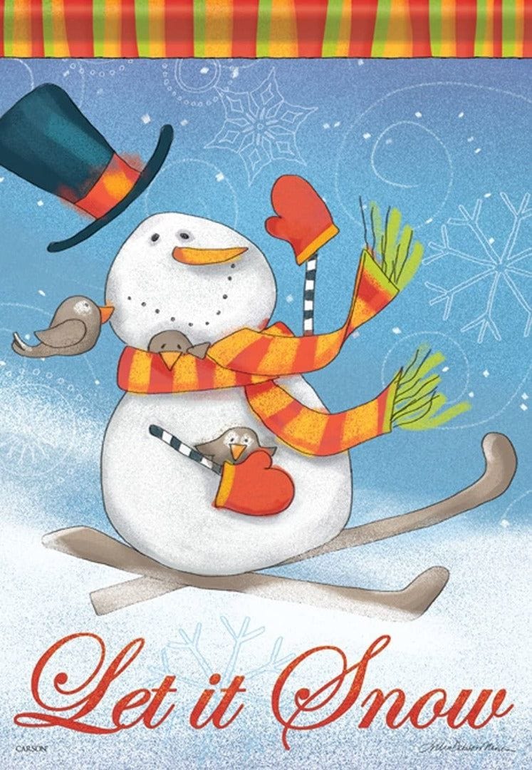 Skiing Snowman 2 Sided Winter Garden Flag Let It Snow