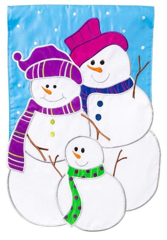 Snow Biz Family Garden Flag 2 Sided Applique