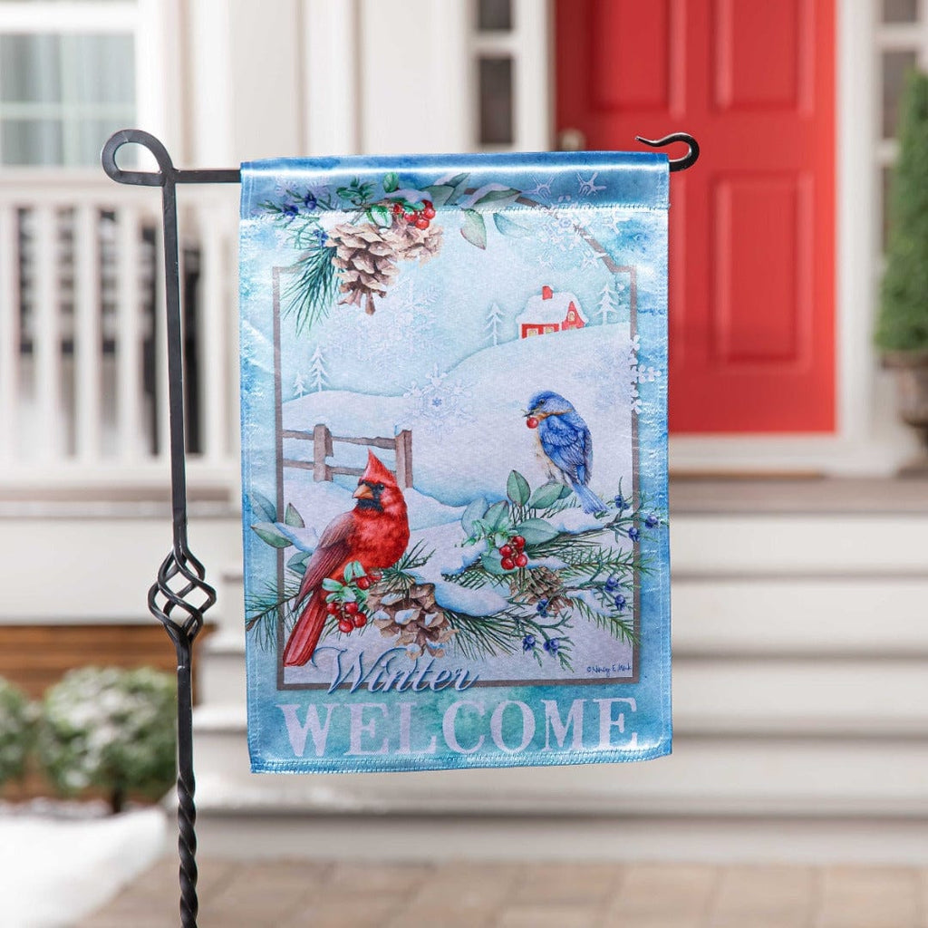 Snow Country Birds Winter Garden Flag 2 Sided Lustre