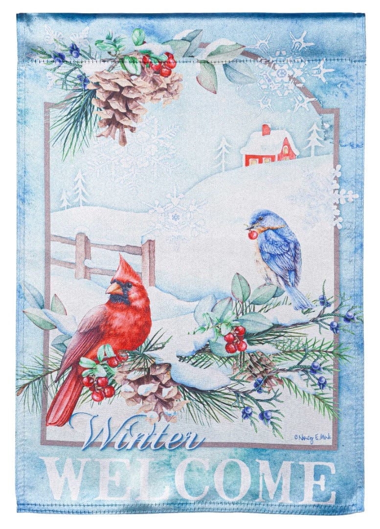 Snow Country Birds Winter Garden Flag 2 Sided Lustre