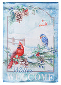 Snow Country Birds Winter Garden Flag 2 Sided Lustre