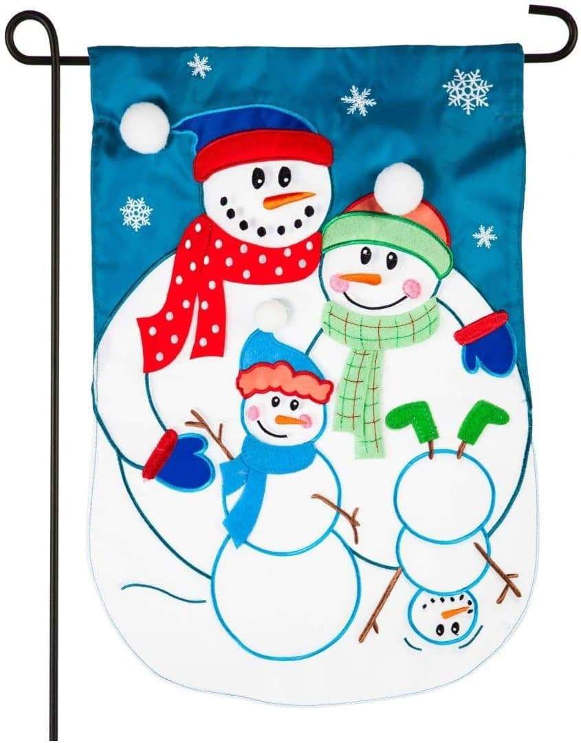 Snow Family Fun Winter Garden Flag 2 Sided Applique