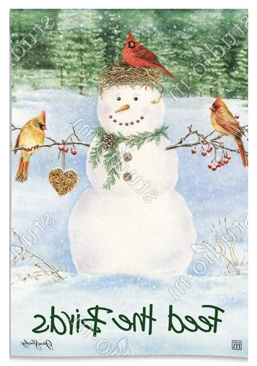 Snowman Birdfeeder Winter Garden Flag