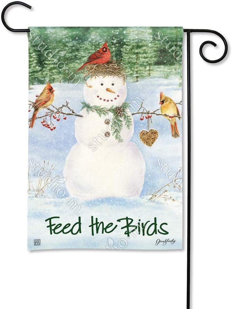 Snowman Birdfeeder Winter Garden Flag