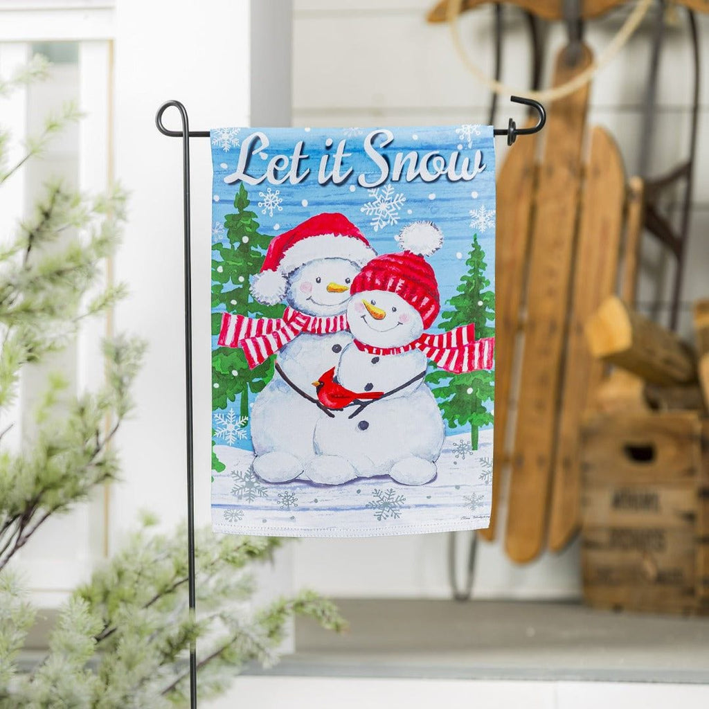 Snowman Family Winter Garden Flag 2 Sided Let It Snow