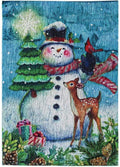 Snowman Village Christmas Garden Flag 2 Sided Glisten