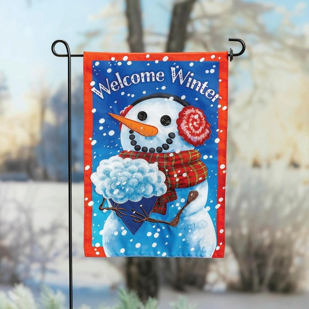 Snowman with Bouquet Garden Flag 2 Sided