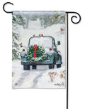 Snowy Roads Winter Garden Flag 2 Sided Christmas Wreath
