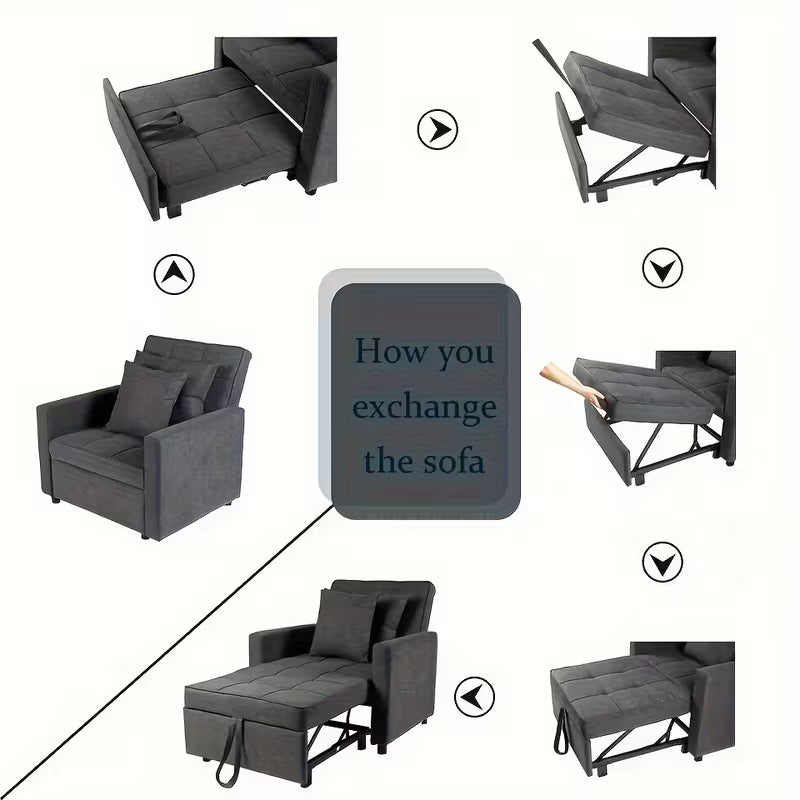 Sofa Bed Chair 3-in-1 Convertible Chair Bed, Lounger Sleeper Chair, Single Recliner For Small Space With Adjustable Backres