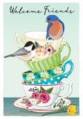 Songbirds and Teacups Garden Flag Applique 2 Sided