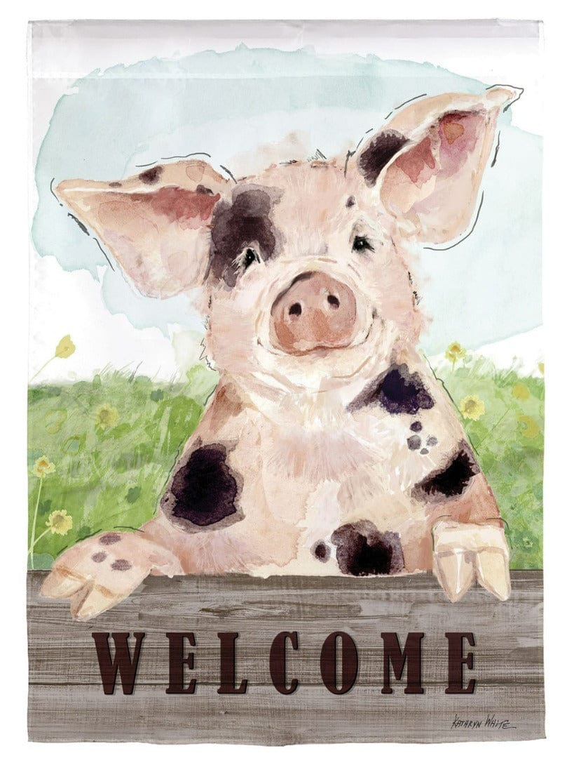 Spotted Pig Garden Flag 2 Sided Welcome
