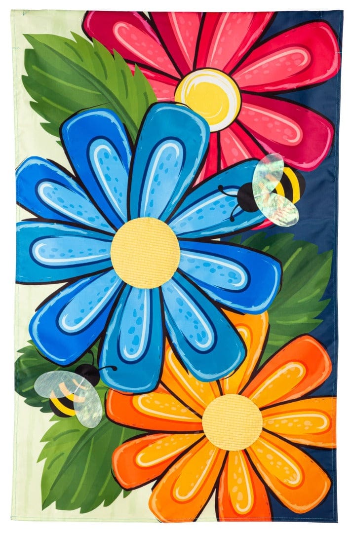 Spring Floral Garden Flag 2 Sided Applique Bee