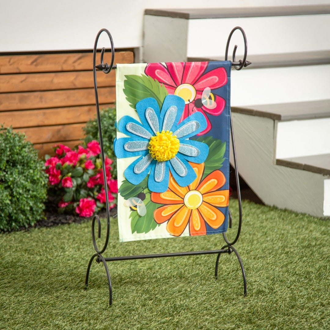 Spring Floral Garden Flag 2 Sided Applique Bee