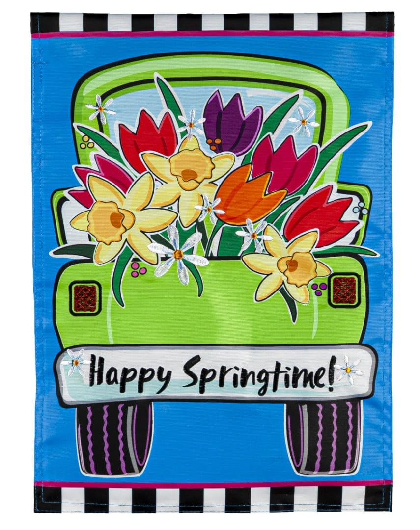 Springtime Truck Garden Flag 2 Sided Applique