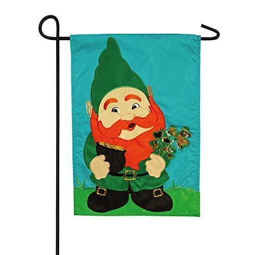 St Patricks Leprechaun Gnome Garden Flag 2 Sided Applique