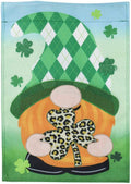 St Patricks Patterned Gnome Garden Flag 2 Sided Burlap