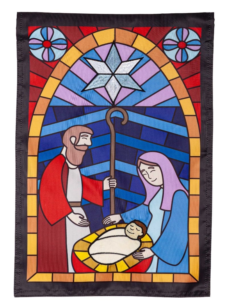 Stained Glass Christmas Garden Flag 2 Sided Applique