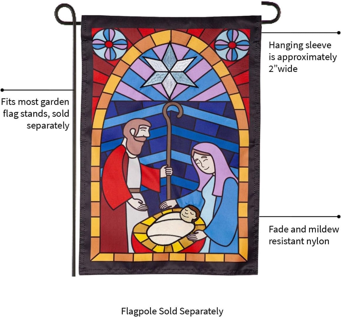 Stained Glass Christmas Garden Flag 2 Sided Applique