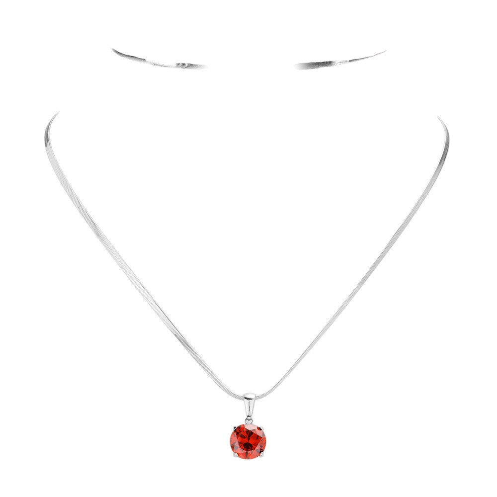 Stainless Steel CZ Round Pendant Necklace