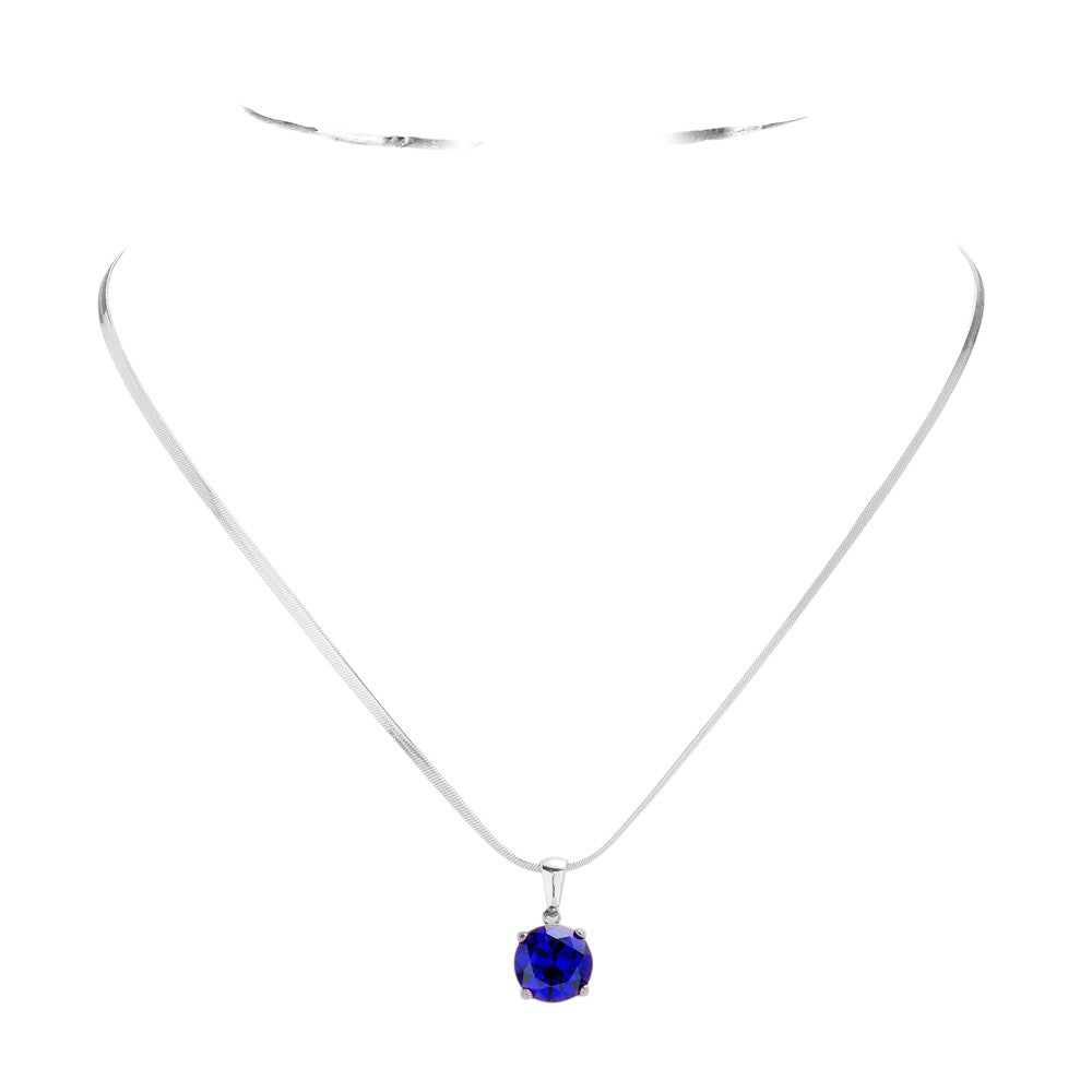 Stainless Steel CZ Round Pendant Necklace