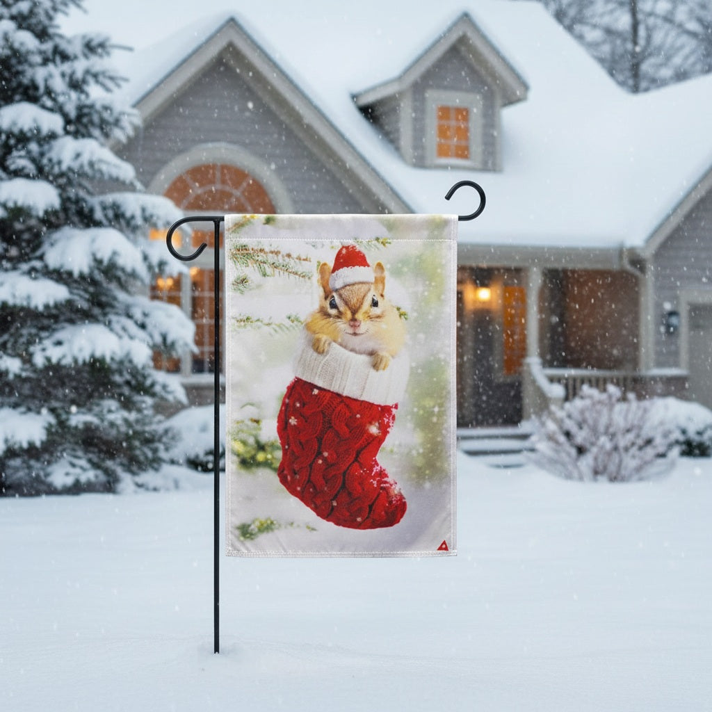 Stocking Chipmunk 2 Sided Garden Flag