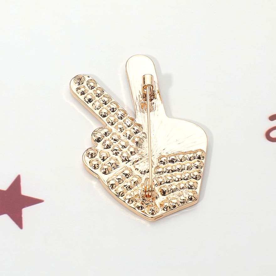 Stone Paved American USA Flag Peace Hand Sign Pin Brooch