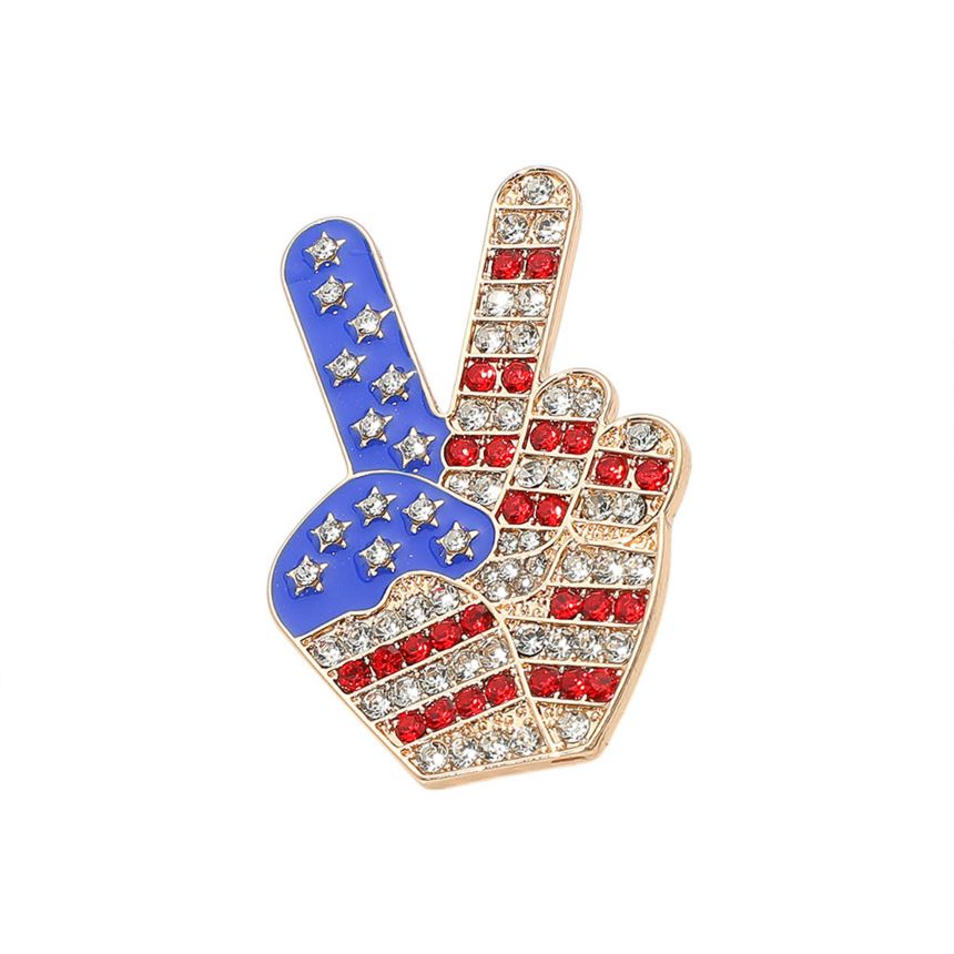 Stone Paved American USA Flag Peace Hand Sign Pin Brooch