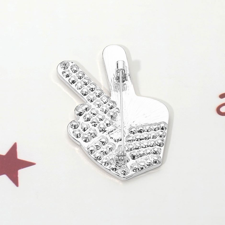 Stone Paved American USA Flag Peace Hand Sign Pin Brooch