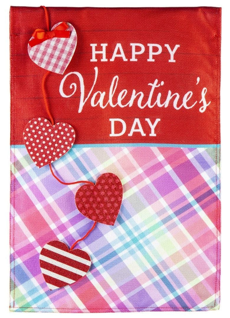 String of Hearts Valentine Garden Flag 2 Sided Burlap