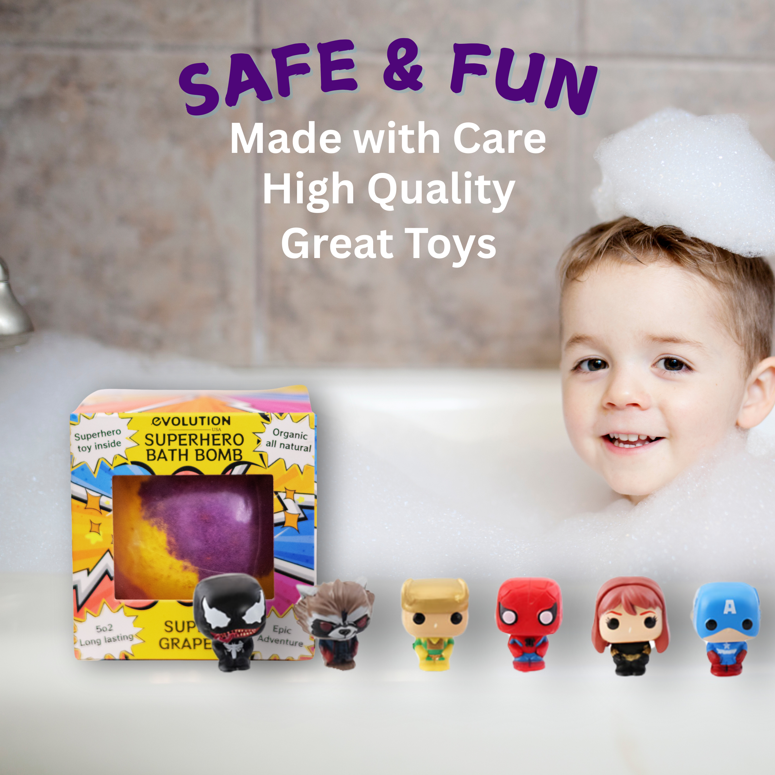 EvolutionUSA 1pc Epic Superhero Bath Bombs for Kids