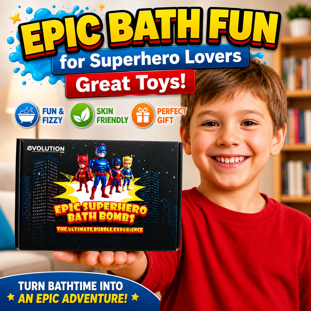 EvolutionUSA 6pc Epic Superhero Bath Bombs for Kids