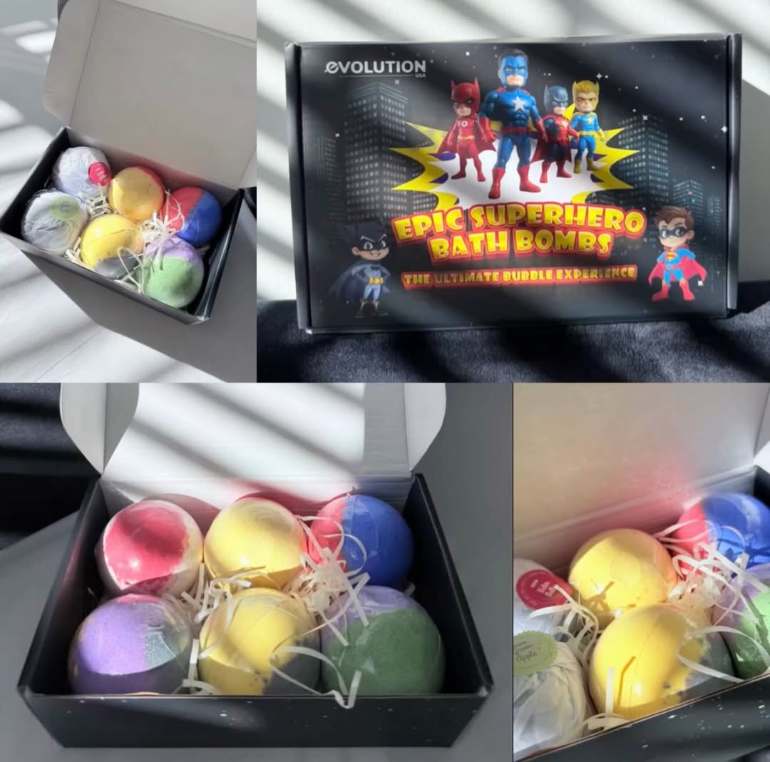 EvolutionUSA 6pc Epic Superhero Bath Bombs for Kids