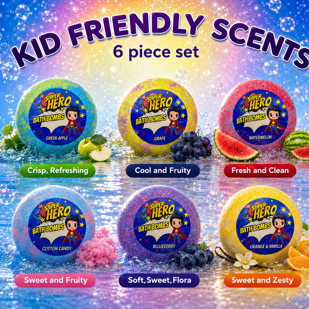 EvolutionUSA 6pc Epic Superhero Bath Bombs for Kids