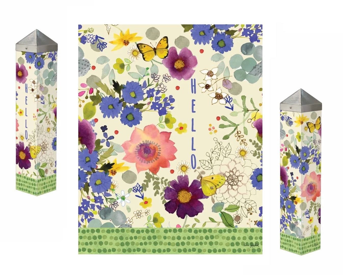 Summer Flowers Art Pole 20 Inches Tall Hello