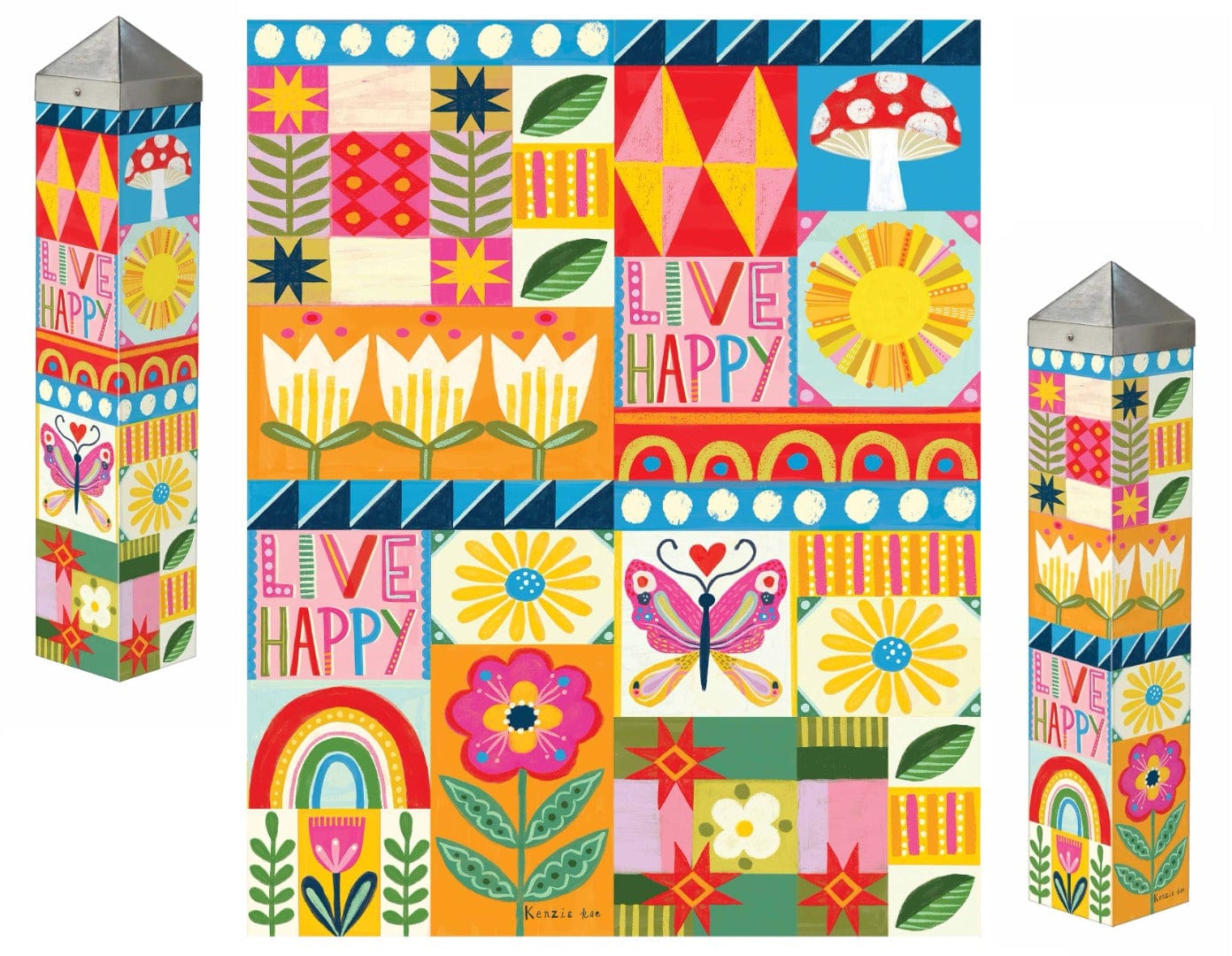 Summer Quilt Art Pole 20 Inches Tall Live Happy